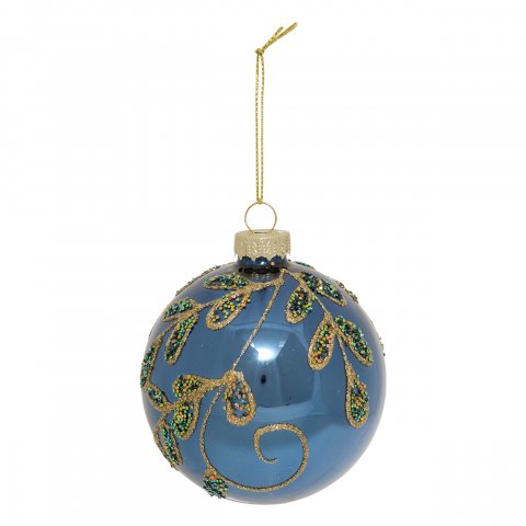 BOULE DE NOEL VERRE 80MM BRANCHES BLEU