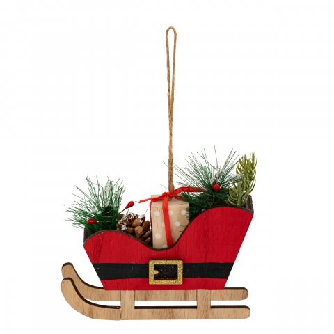 SUJET DE NOEL BOIS TRAINEAU RGE 12CM