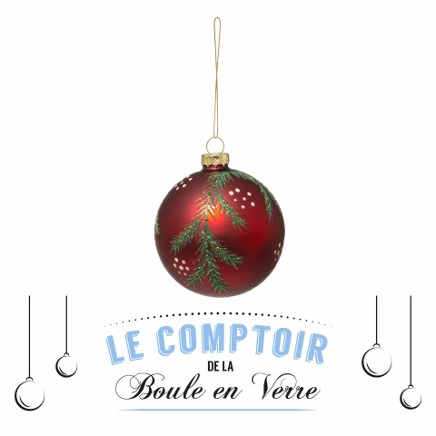 BOULE DE NOEL VERRE 80MM IMP BRANCHES RG