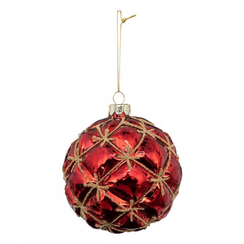 BOULE DE NOEL VERRE 100MM CAPITONS ROUGE
